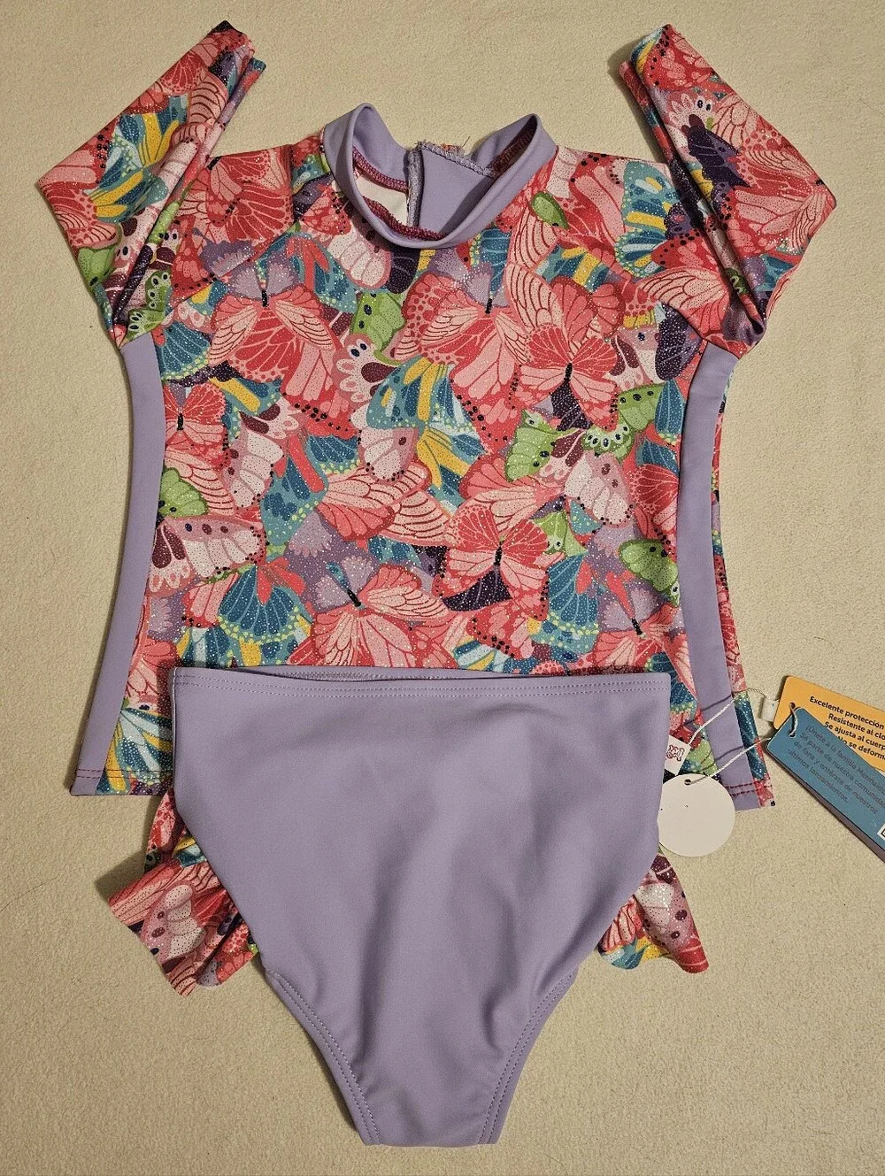 NWT! MERMAID 123 Baby Lavender Butterfly Print Rashguard Swim Set Size 2